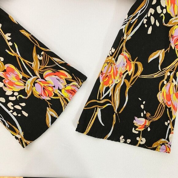 FREE PEOPLE BELLA BLACK FLORAL V-NECK LONG SLEEVE TUNIC TOP - S - Picture 8 of 10